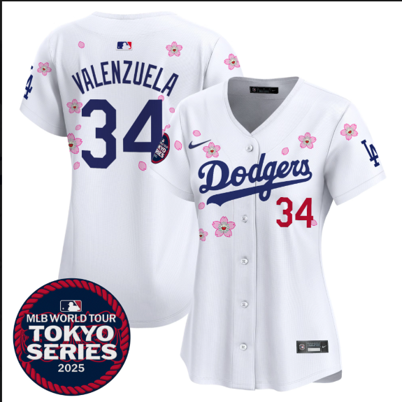 women Los Angeles Dodgers #34 Valenzuela Tokyo Series 2025 white Limited Stitched Jersey->women mlb jersey->Women Jersey